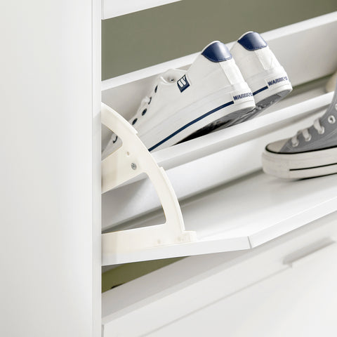 SoBuy Κασκόλ με 2 πτερύγια, διαμέρισμα 1 ημέρας και 1 πόρτα, στενό ράφι παπουτσιών με συρτάρια, λευκά, 120x26x111 cm FSR104-W