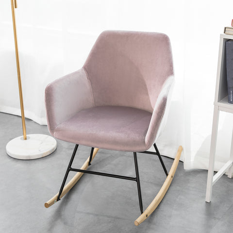 SoBuy Harding καρέκλα καρέκλα χαλάρωση χαλαρωτικό μέγιστο φορτίο: 150 kg σε βελούδο, σιδερένια πόδια και στερεό ξύλο οξιά ροζ FSST68-P